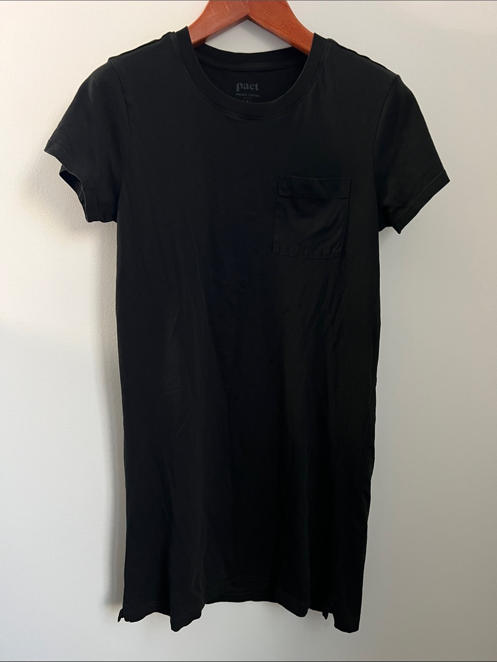 Pact | 100% Organic Cotton Black Short-Sleeve Mini Dress Chest Pocket Size M